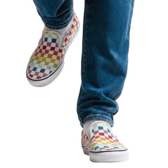 Vans Slip-On Rainbow Checkerboard Canvas Sneakers Men’s 10 Women’s 11.5 NWOT - Picture 2 of 10